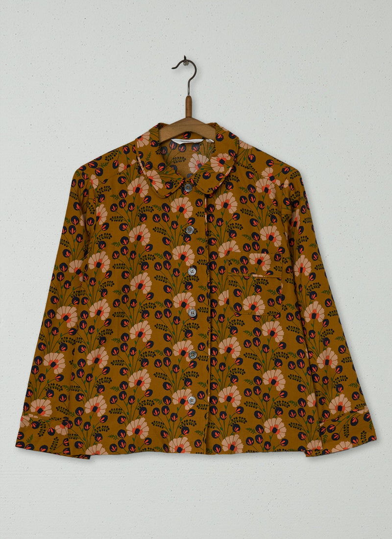 Reworn Sprig Print Cotton Silk Shirt Size 6 (659) | Amber