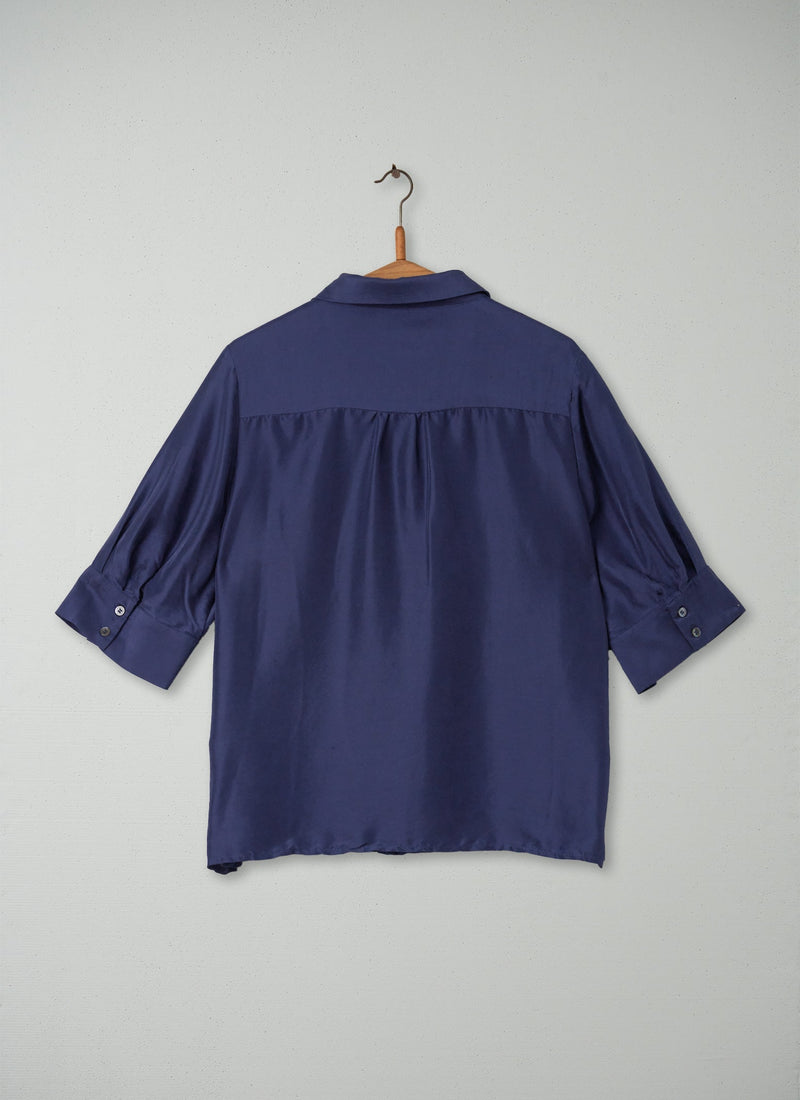 Reworn Silk Dupion Shirt Size 16 (193) | Royal Blue