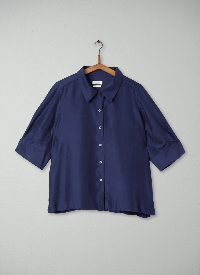 Reworn Silk Dupion Shirt Size 16 (193) | Royal Blue