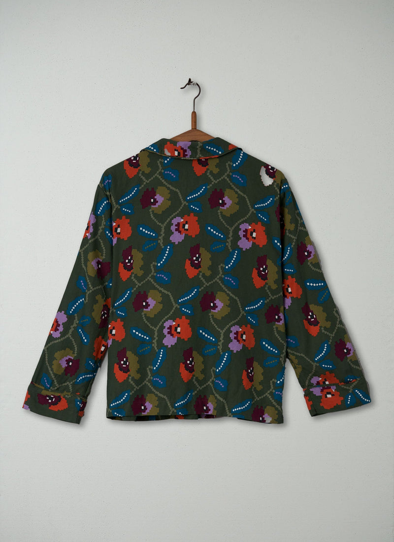 Reworn Silk Cotton PJ Shirt Size 12 (222) | Khaki