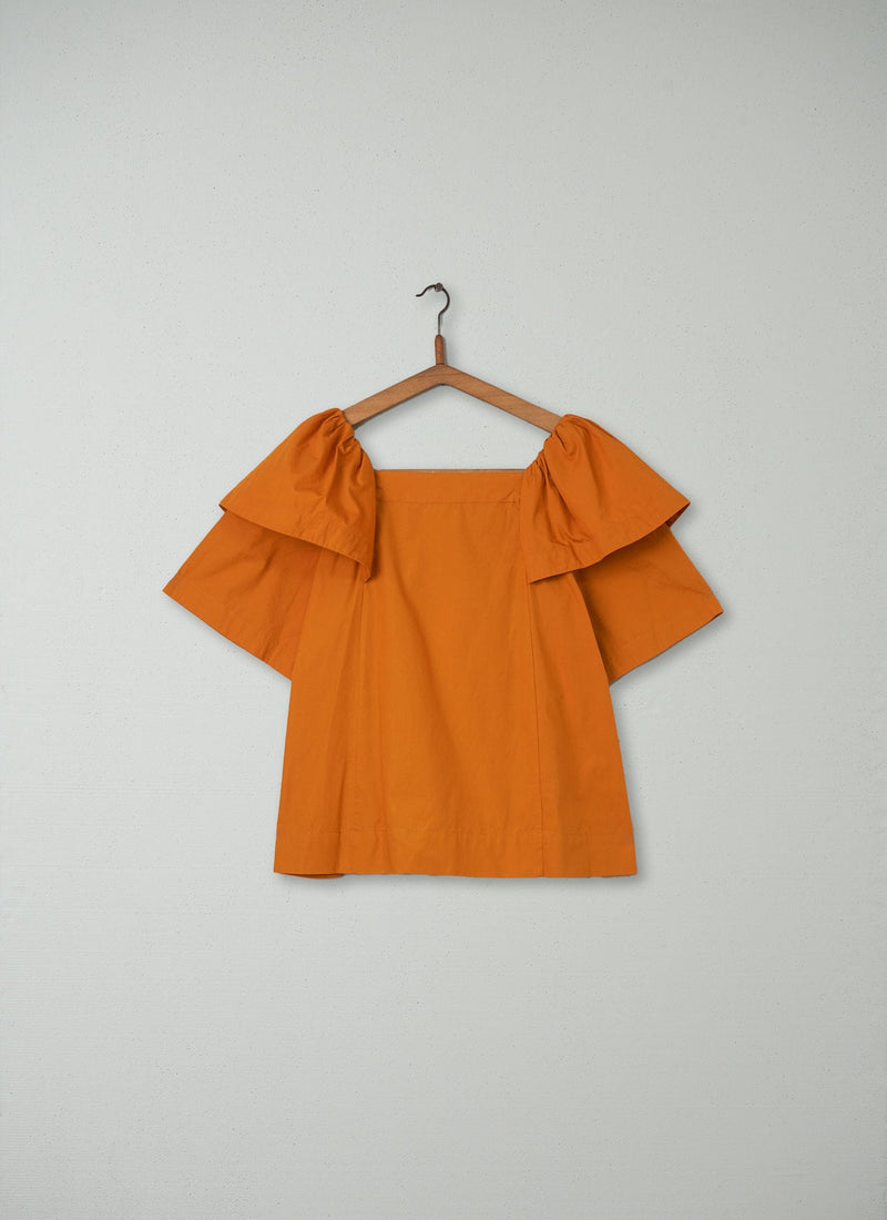 Reworn Frill Sleeve Top Size 12 (092) | Marigold