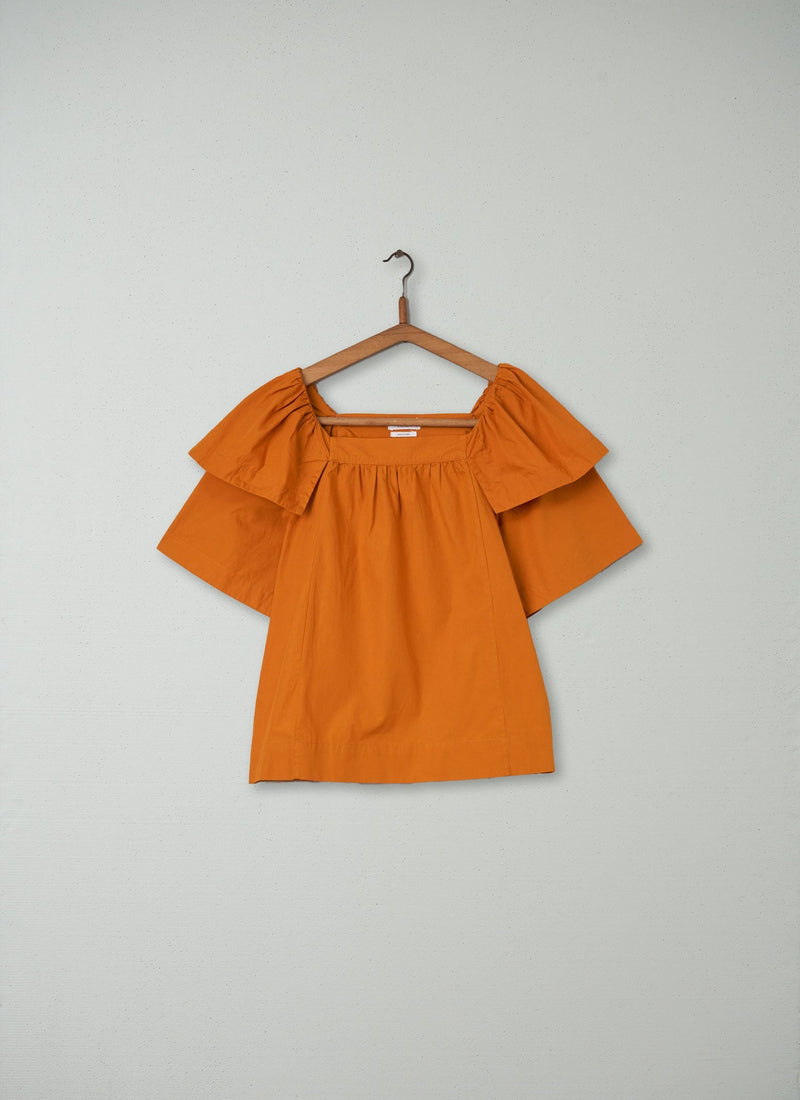 Reworn Frill Sleeve Top Size 12 (092) | Marigold