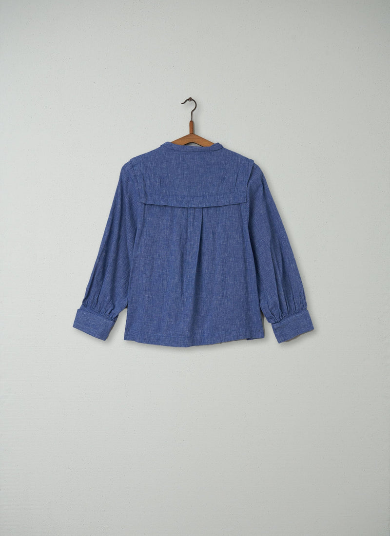Reworn Tie Neck Chambray Shirt Size 8 (098) | Chambray Blue