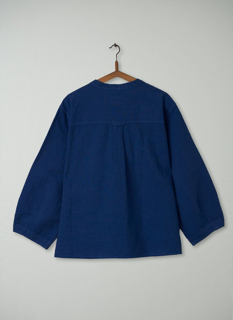 Reworn Fine Stripe Cotton Linen Shirt Size 16 (171) | Storm Blue