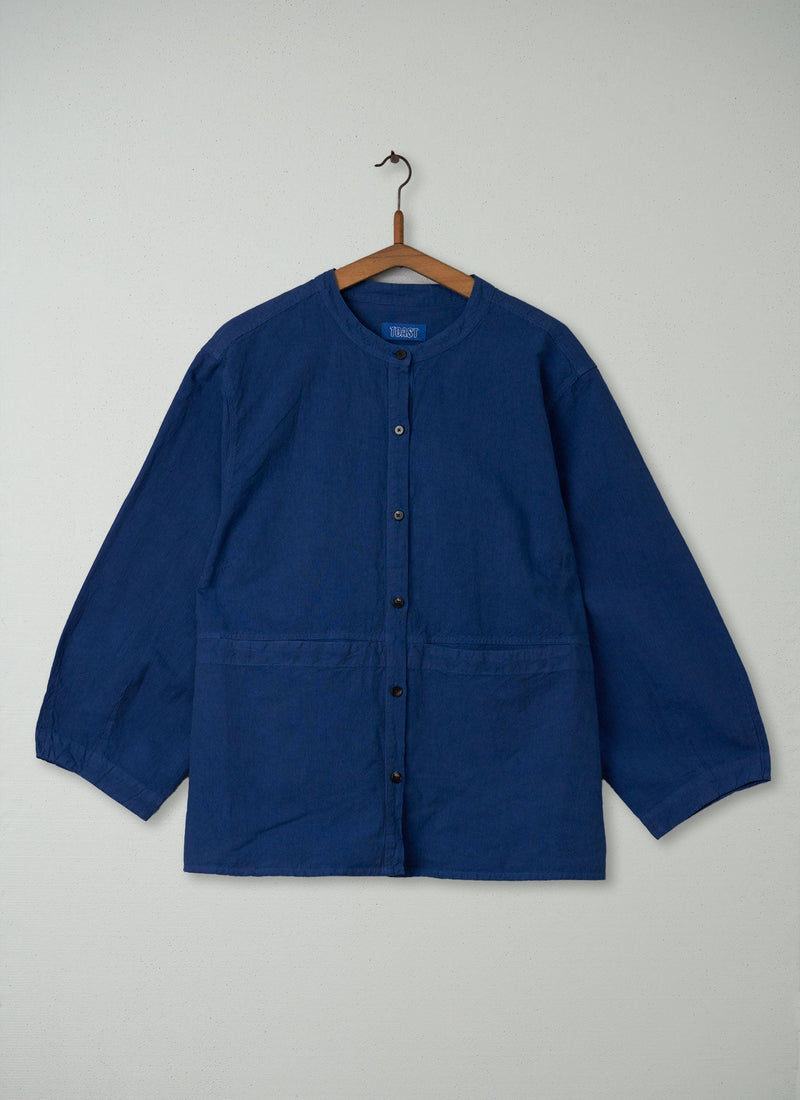 Reworn Fine Stripe Cotton Linen Shirt Size 16 (171) | Storm Blue
