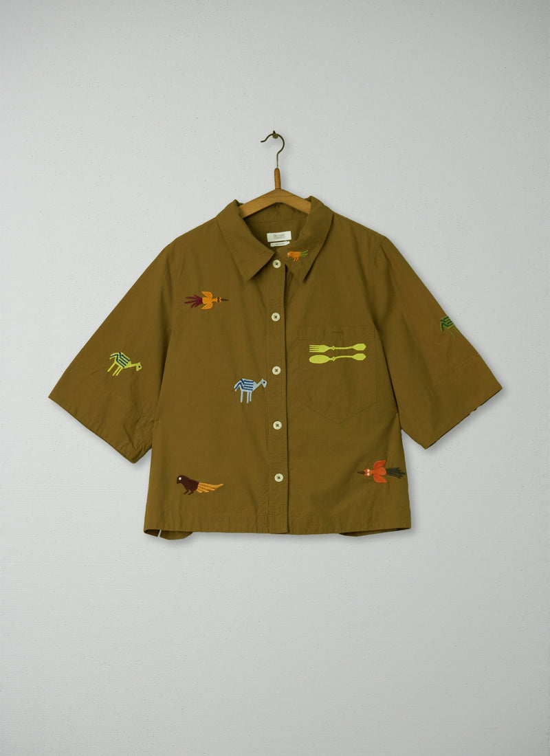 Reworn Embroidered PJ Shirt Size 16 (182) | Walnut
