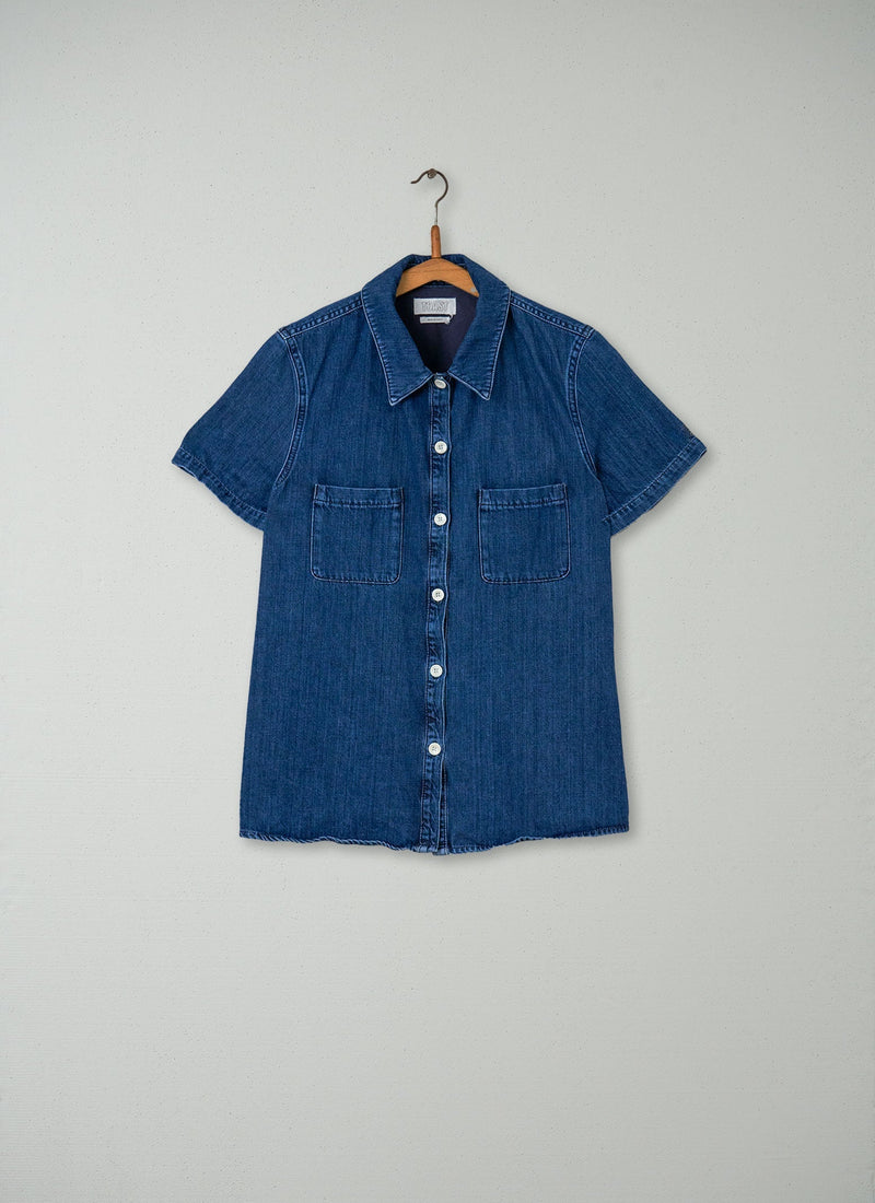 Reworn Denim Short Sleeve Shirt Size 10 (096) | Indigo