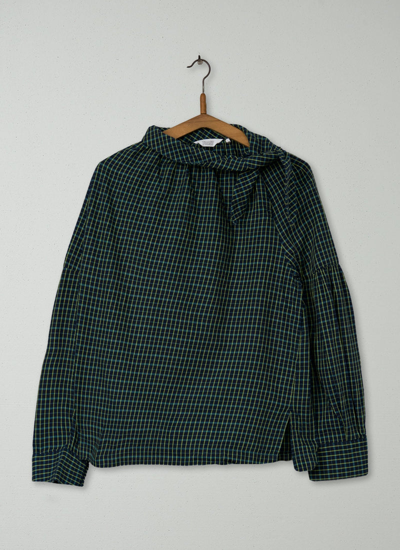 Reworn Check Cotton Tie Neck Shirt Size 10 (731) | Multi
