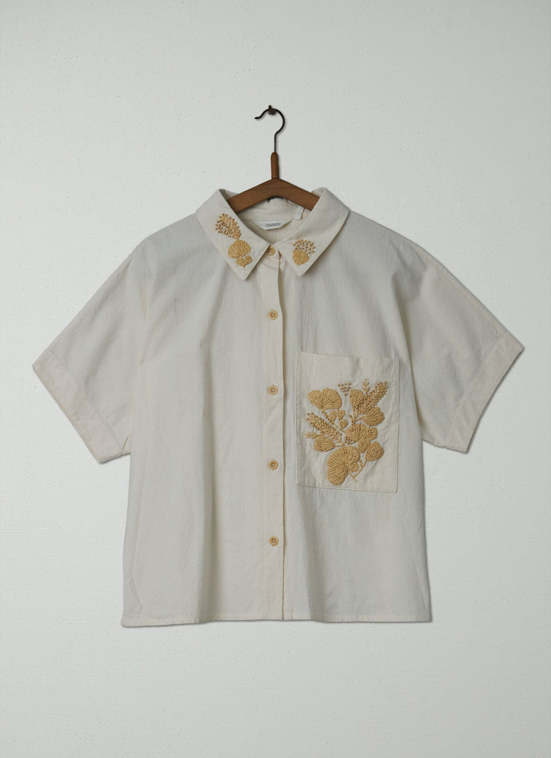 Reworn Raffia Embroidered Shirt Size 12 (167) | Parchment