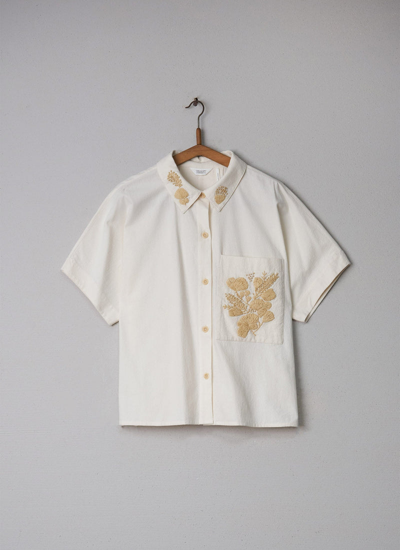Reworn Raffia Embroidered Shirt Size 12 (003) | Ecru