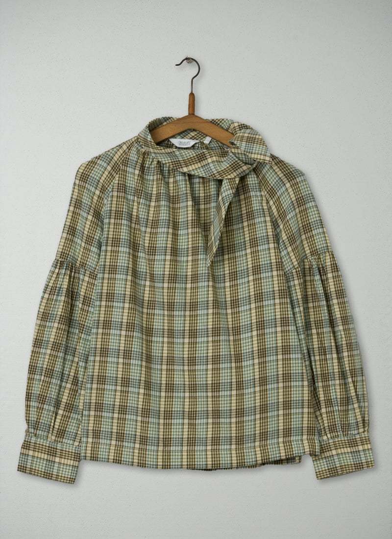 Reworn Tie Neck Cotton Shirt Size 10 (644) | Multi