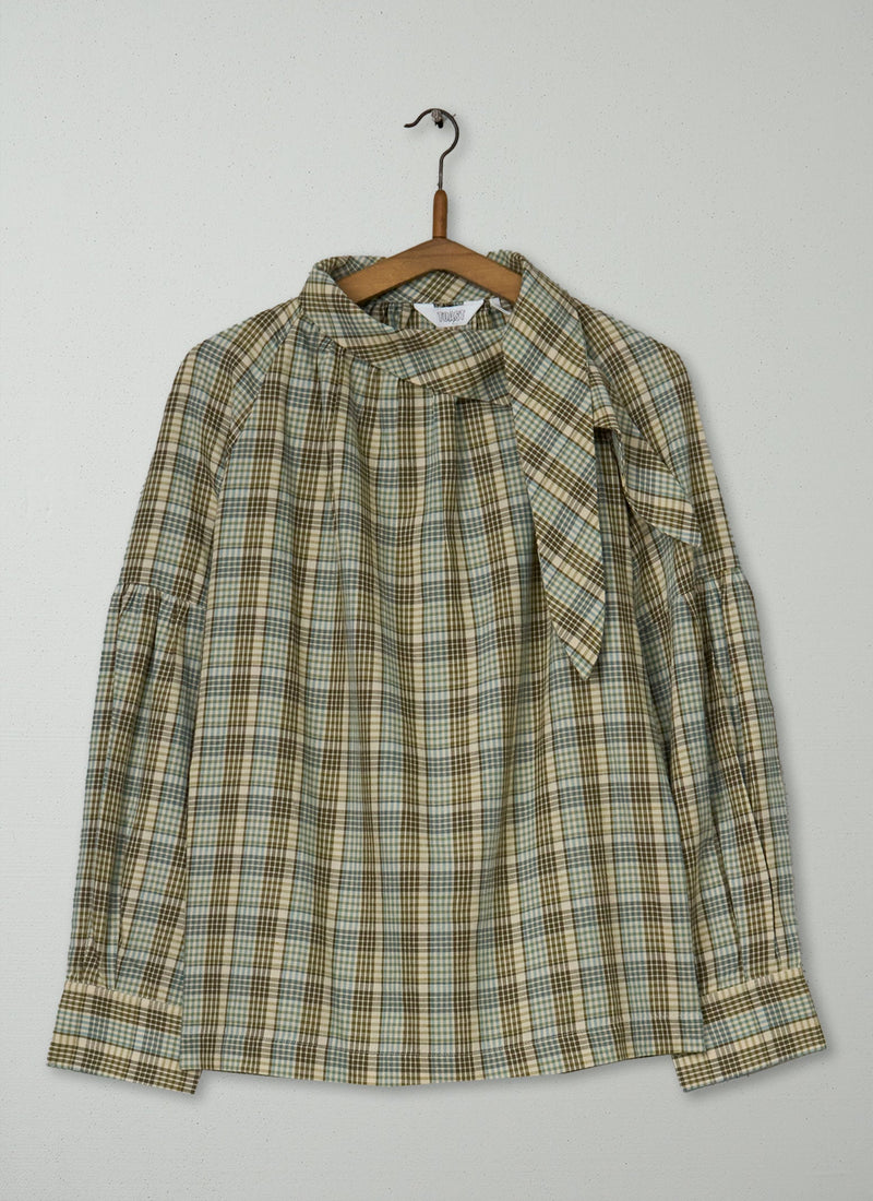 Reworn Tie Neck Cotton Shirt Size 14 (833) | Multi
