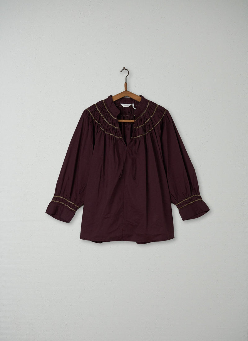 Reworn Gathered Smock Size L (064) | Hickory