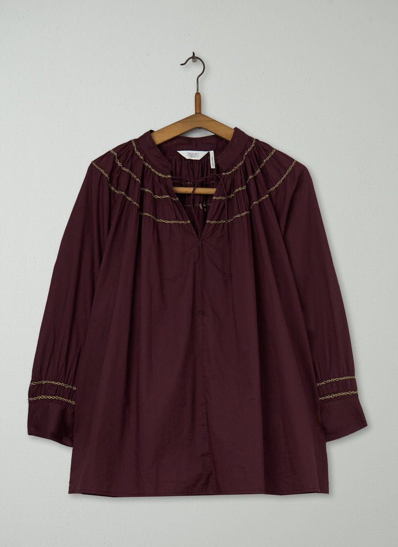 Reworn Chain Stitched Smock Top Size L (774) | Hickory