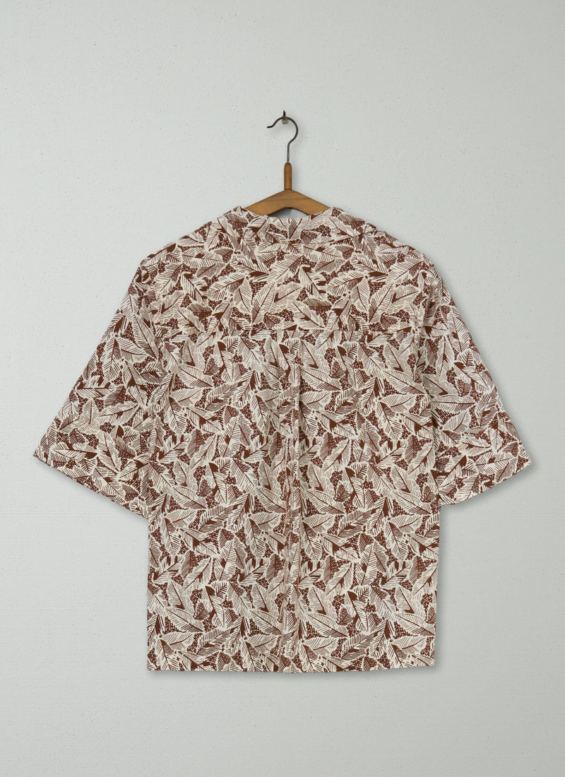 Reworn Sketched Leaf Cotton Shirt Size 14 (816) | Multi