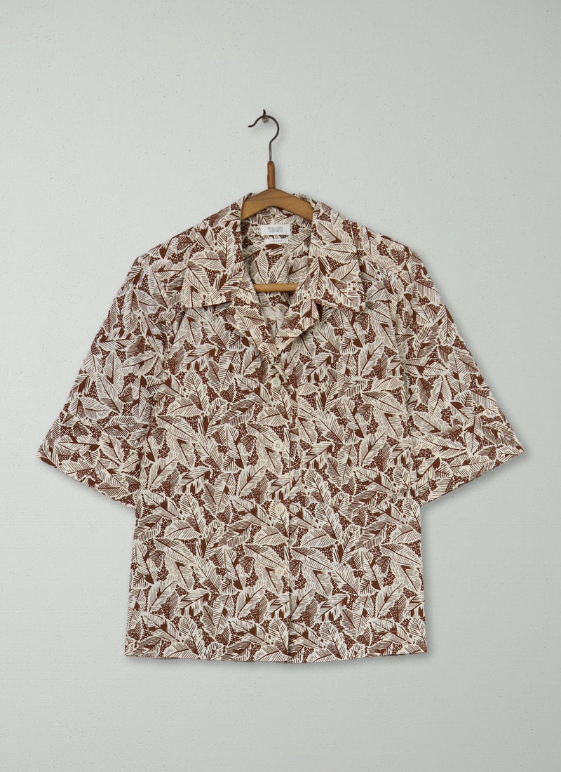 Reworn Sketched Leaf Cotton Shirt Size 14 (816) | Multi