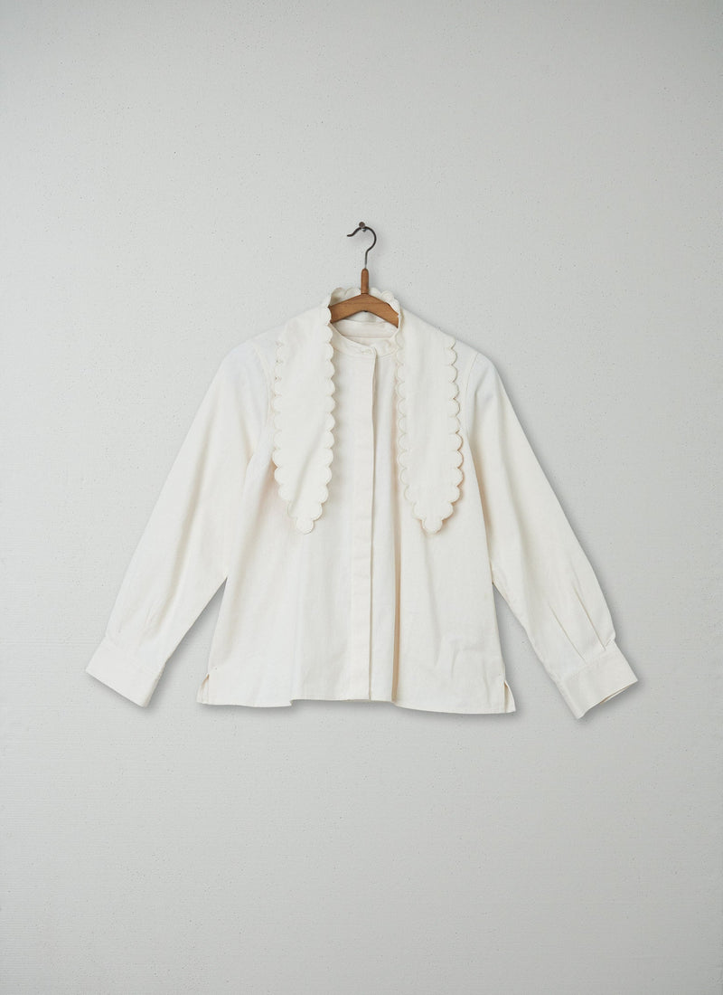 Reworn Tie Neck Shirt Size 8 (066) | Ecru