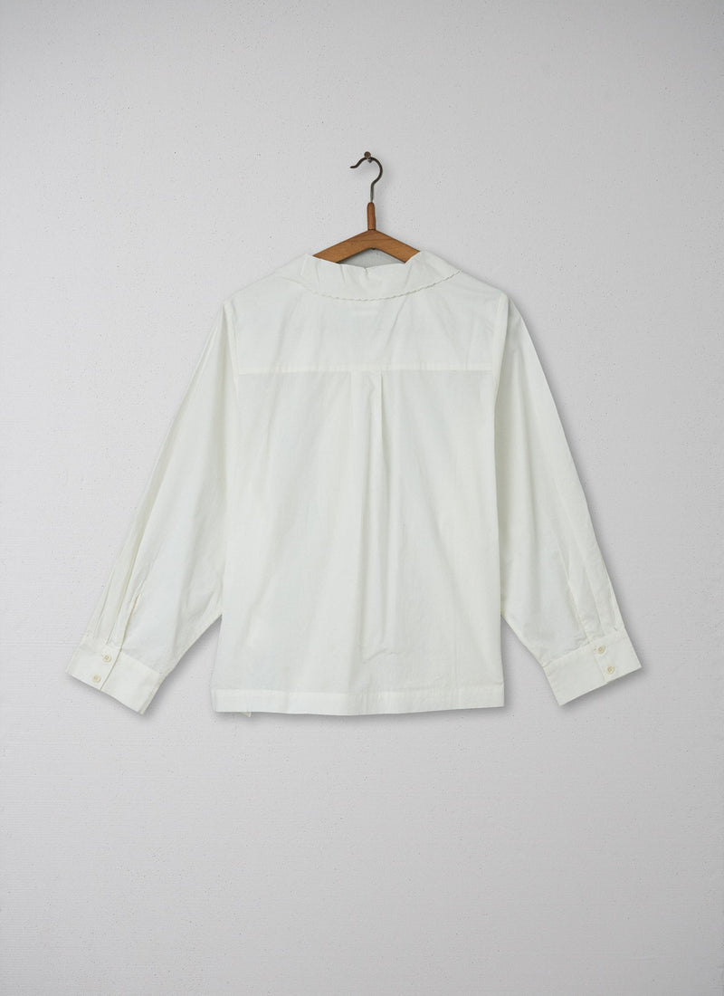 Reworn Tie Neck Embroidered Shirt Size 14 (070) | Ecru