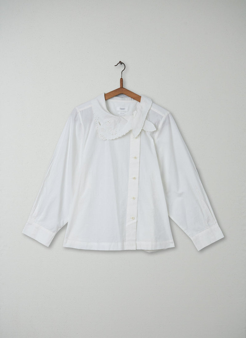 Reworn Tie Neck Embroidered Shirt Size 14 (070) | Ecru