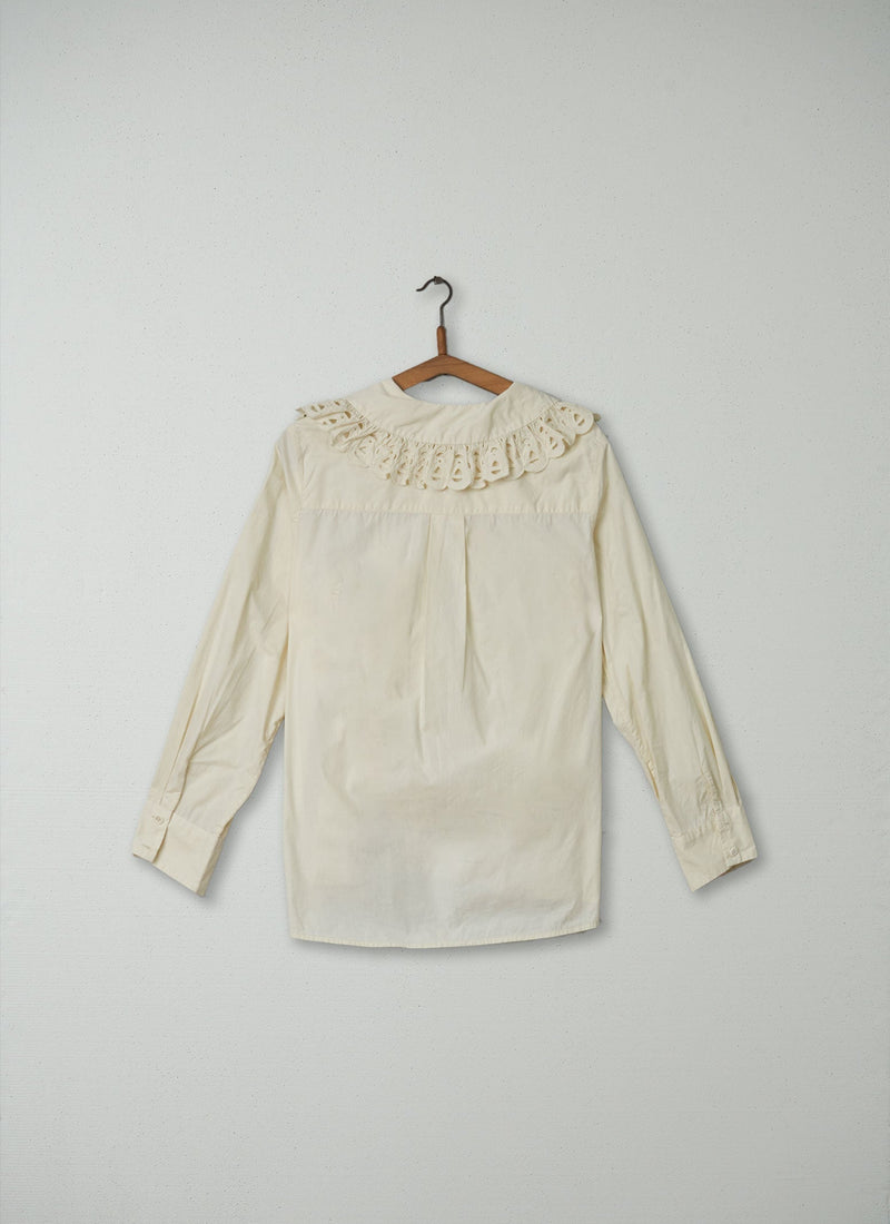 Reworn Broderie Anglaise Shirt Size 12 (128) | Pale Buttercream