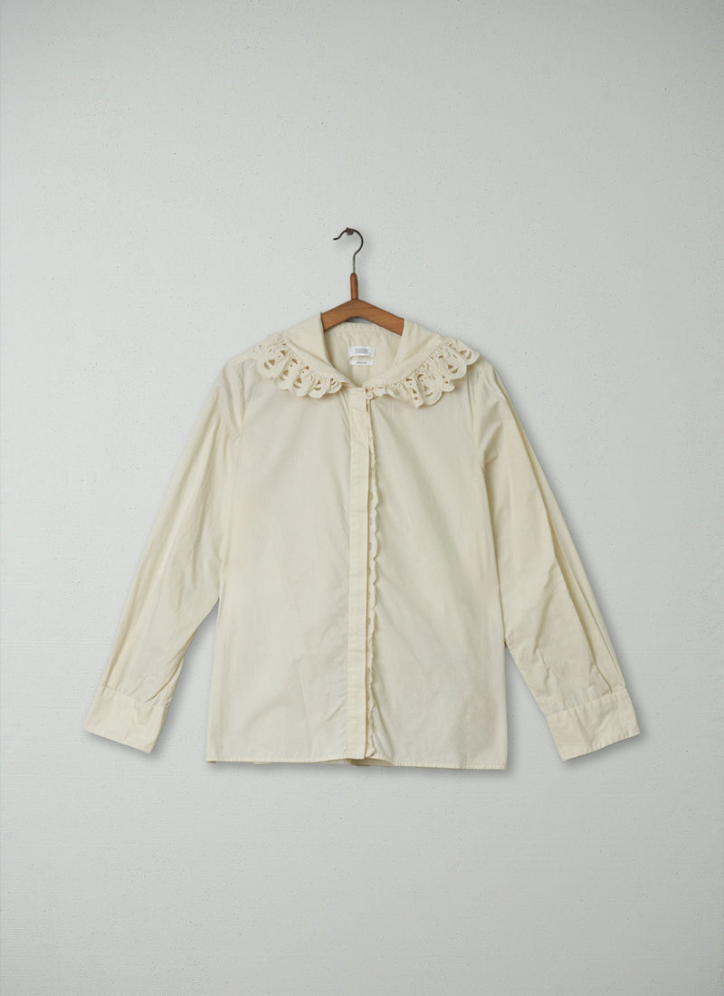Reworn Broderie Anglaise Shirt Size 12 (128) | Pale Buttercream