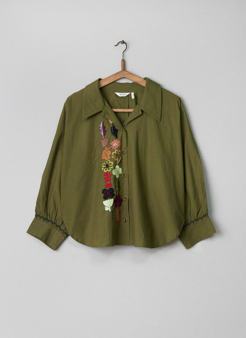 Reworn Oversized Poplin Shirt Size M (010) | Rich Olive