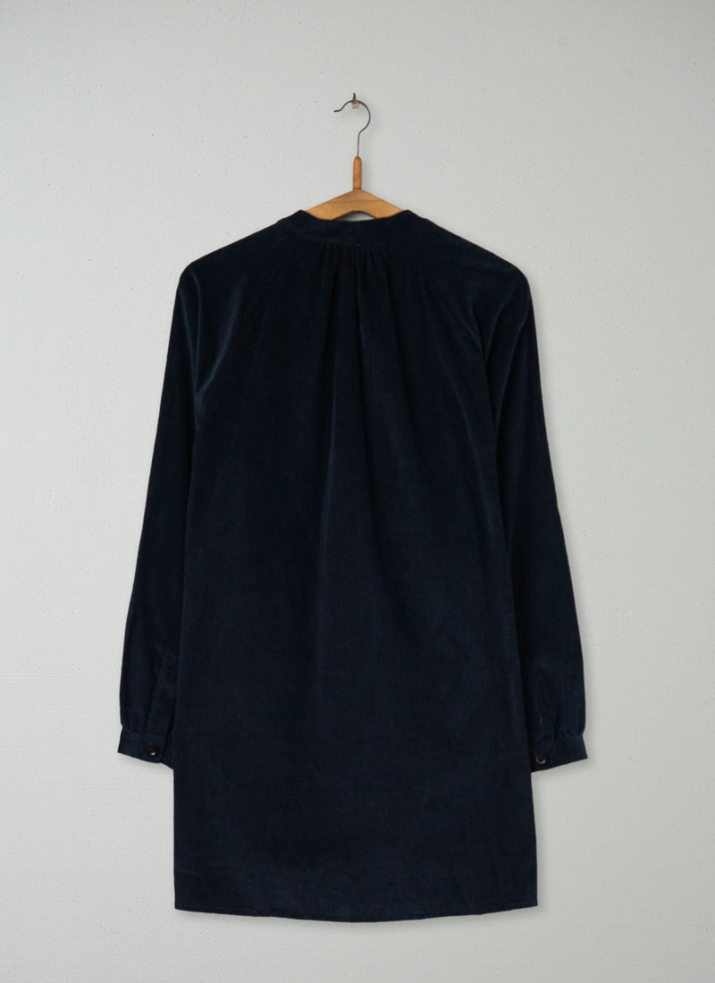 Reworn Tie Neck Needlecord Shirt Size 10 (775) | Slate Blue