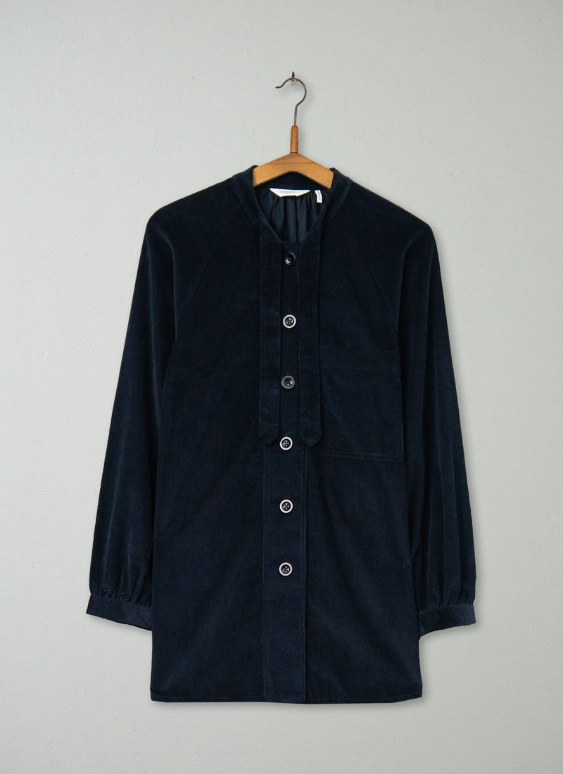 Reworn Tie Neck Needlecord Shirt Size 10 (775) | Slate Blue