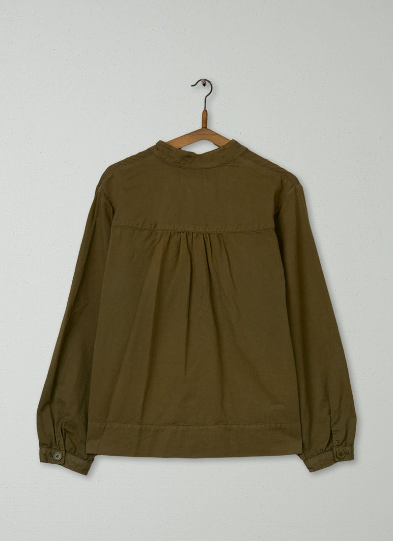Reworn Cotton Linen Workwear Shirt Size 12 (790) | Rich Olive