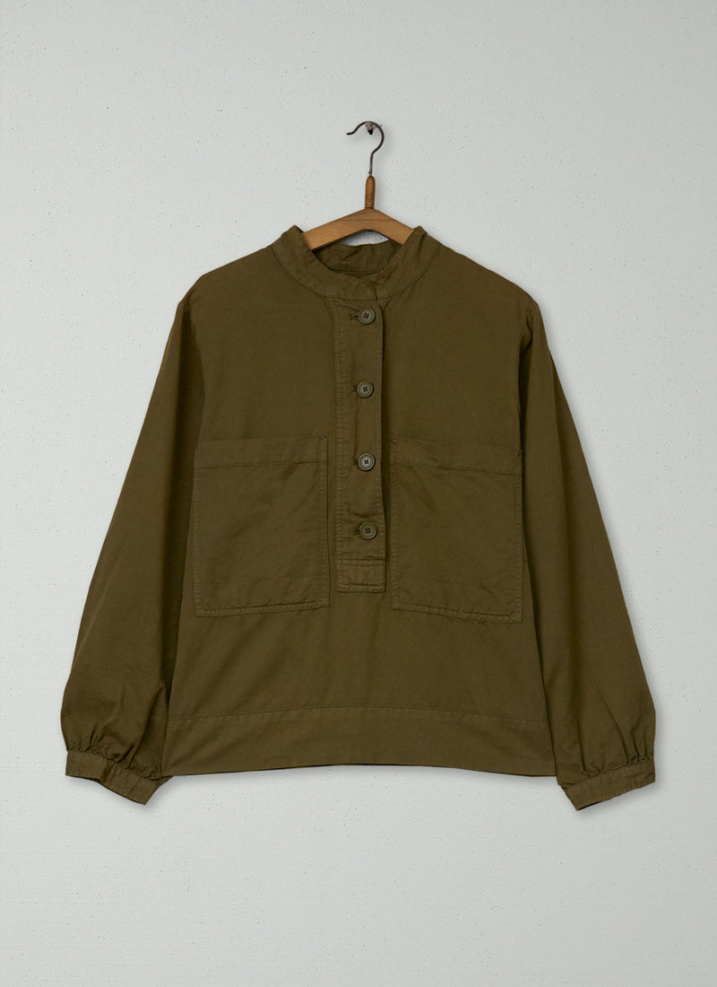 Reworn Cotton Linen Workwear Shirt Size 12 (790) | Rich Olive