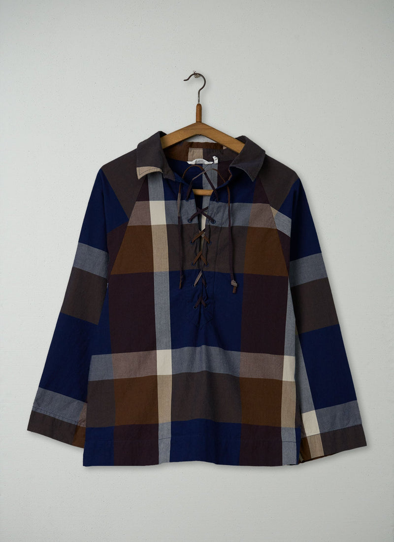 Reworn Lace Up Check Top Size S (1054) | Multi