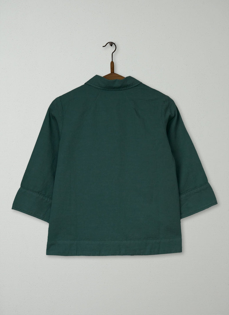 Reworn Cotton Linen Twill Shirt Size 6 (879) | Thorn Green