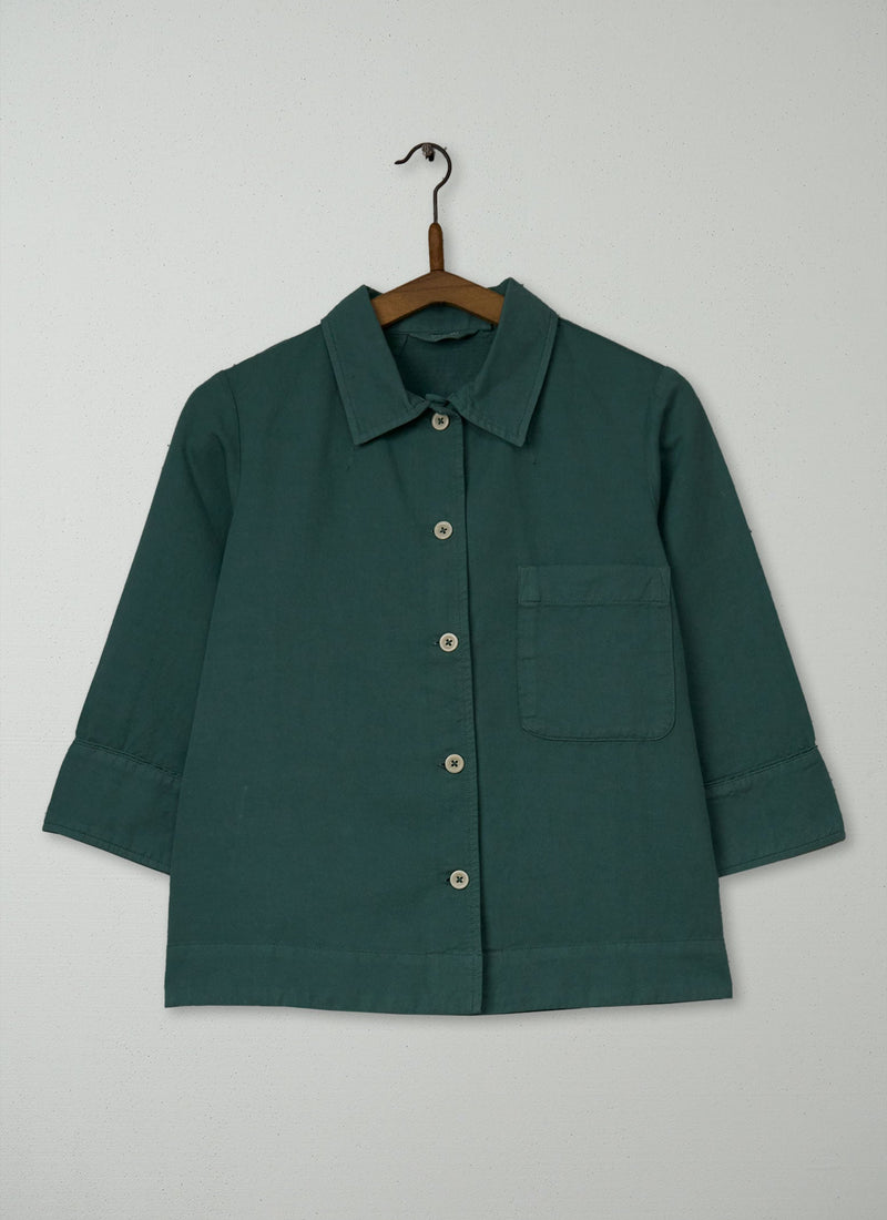 Reworn Cotton Linen Twill Shirt Size 6 (879) | Thorn Green