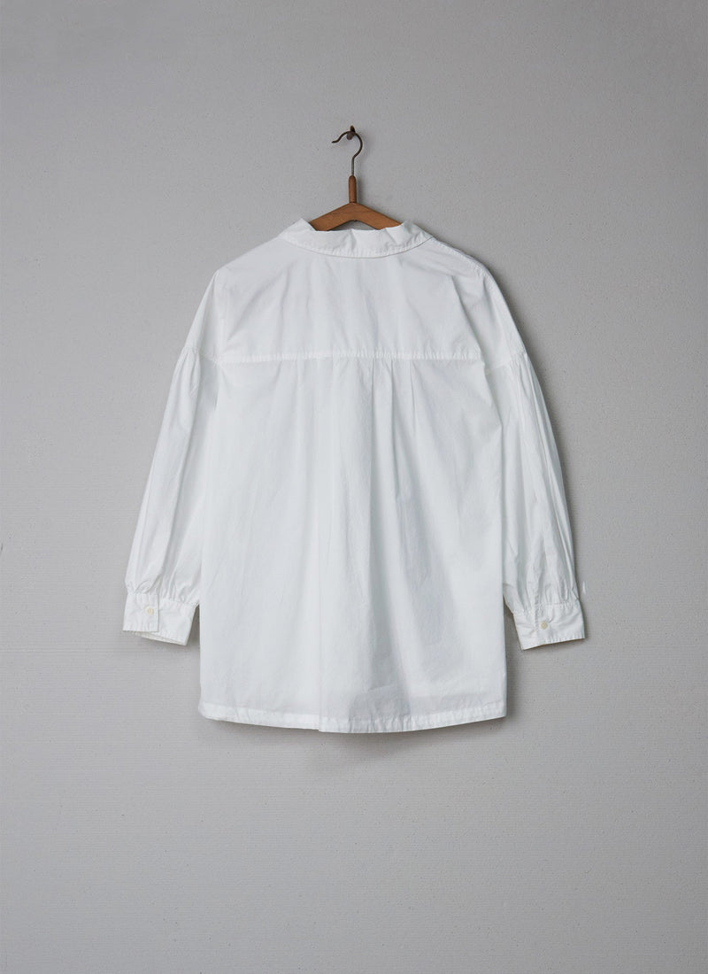Reworn Gathered Sleeve Poplin Shirt Size S/M (004) | Paper White