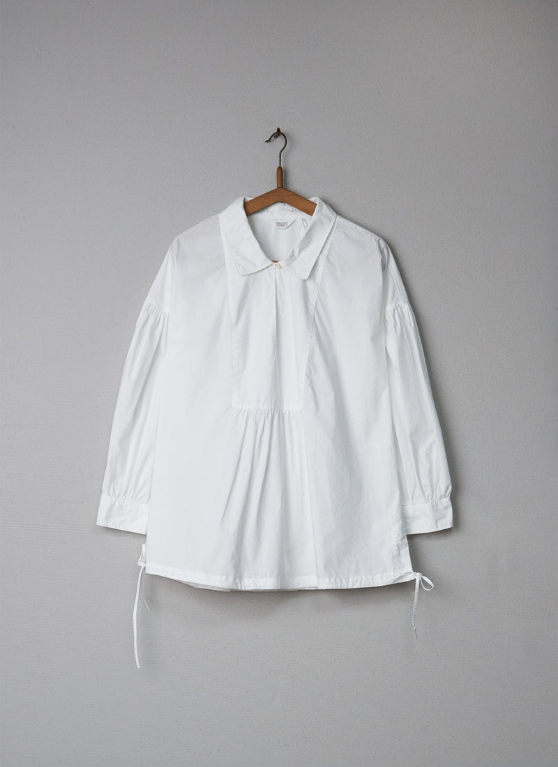 Reworn Gathered Sleeve Poplin Shirt Size S/M (004) | Paper White