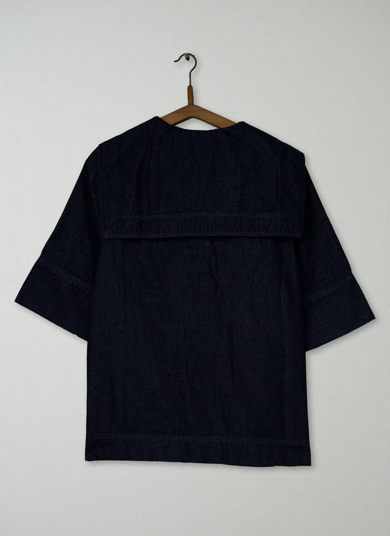 Reworn Sailor Collar Denim Shirt size 10 (852) | Indigo
