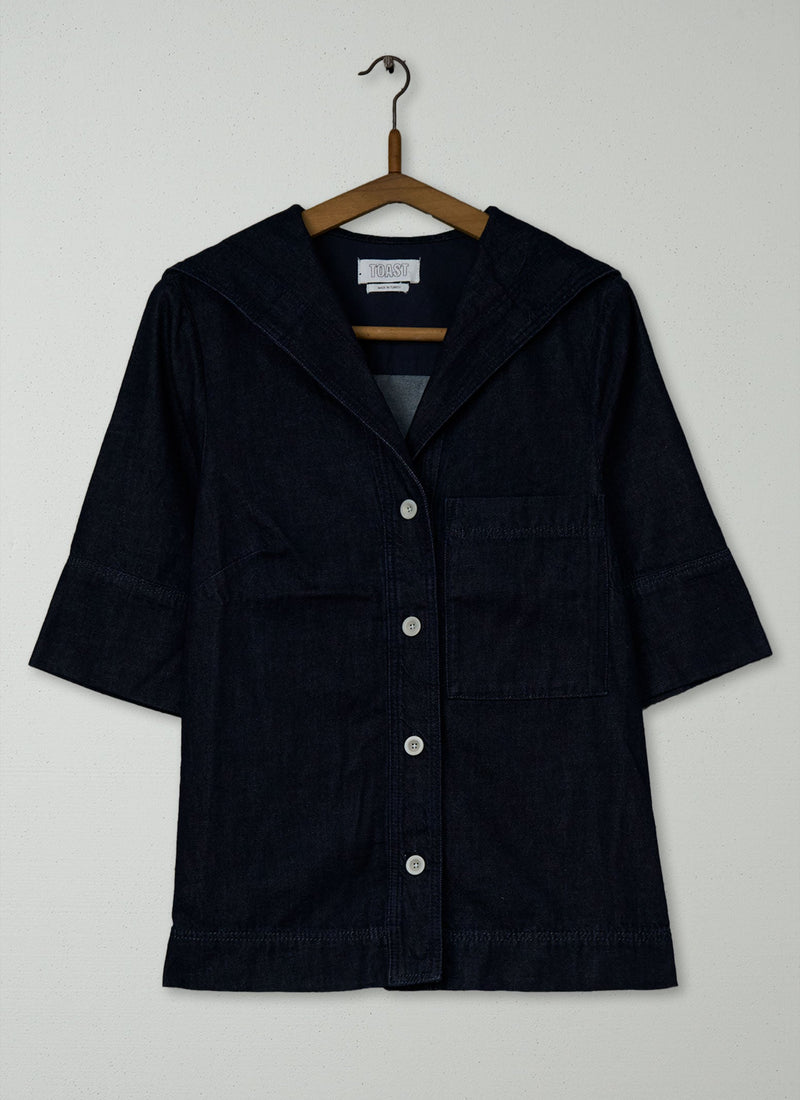 Reworn Sailor Collar Denim Shirt size 10 (852) | Indigo