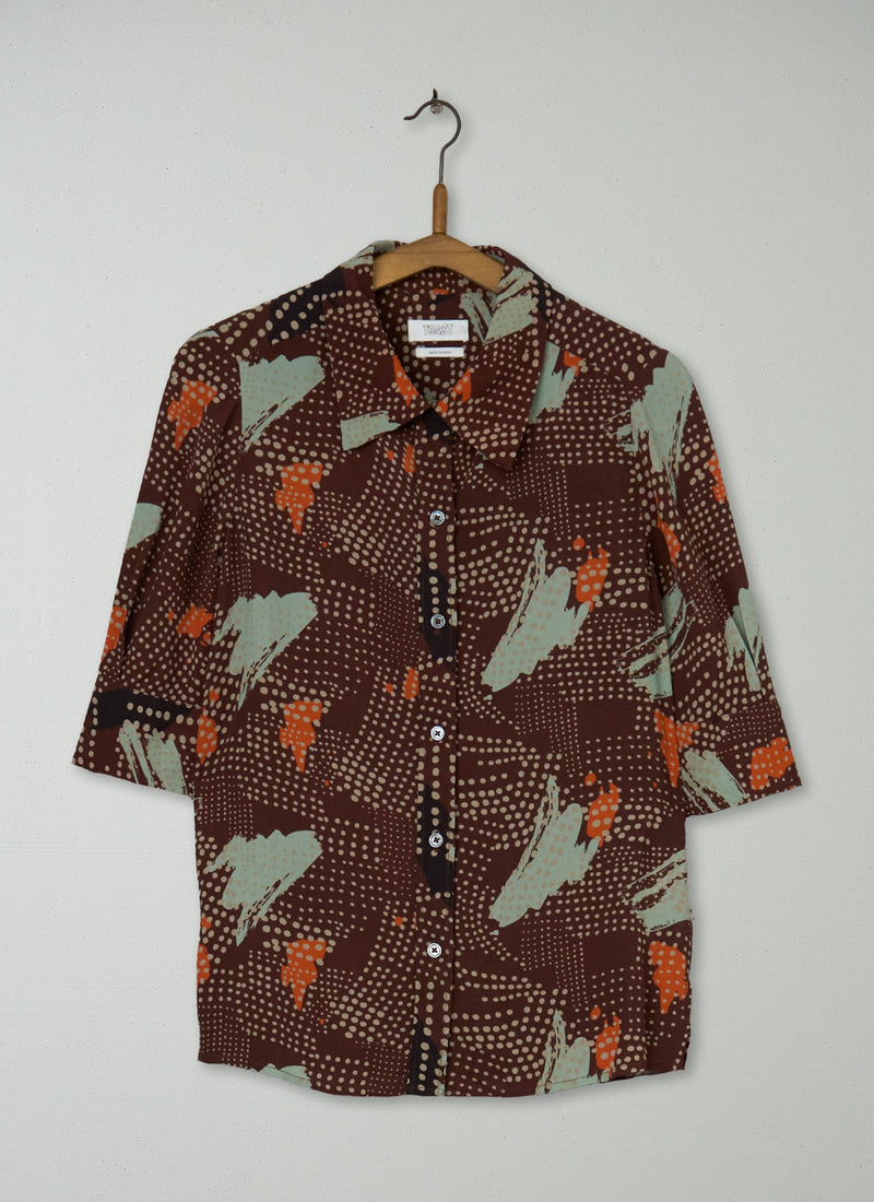 Reworn Abstract Dot Crepe Shirt Size 8 (735) | Multi