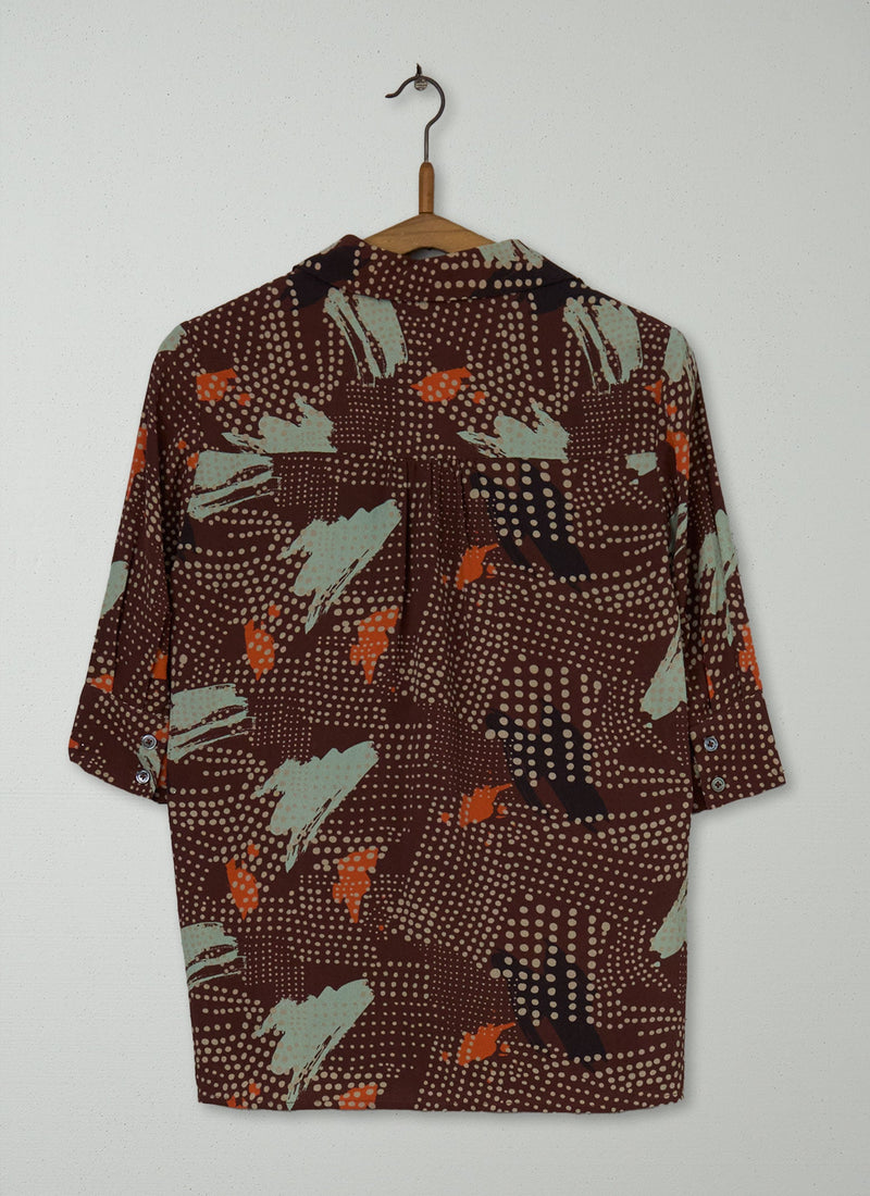Reworn Abstract Dot Crepe Shirt Size 8 (827) | Multi