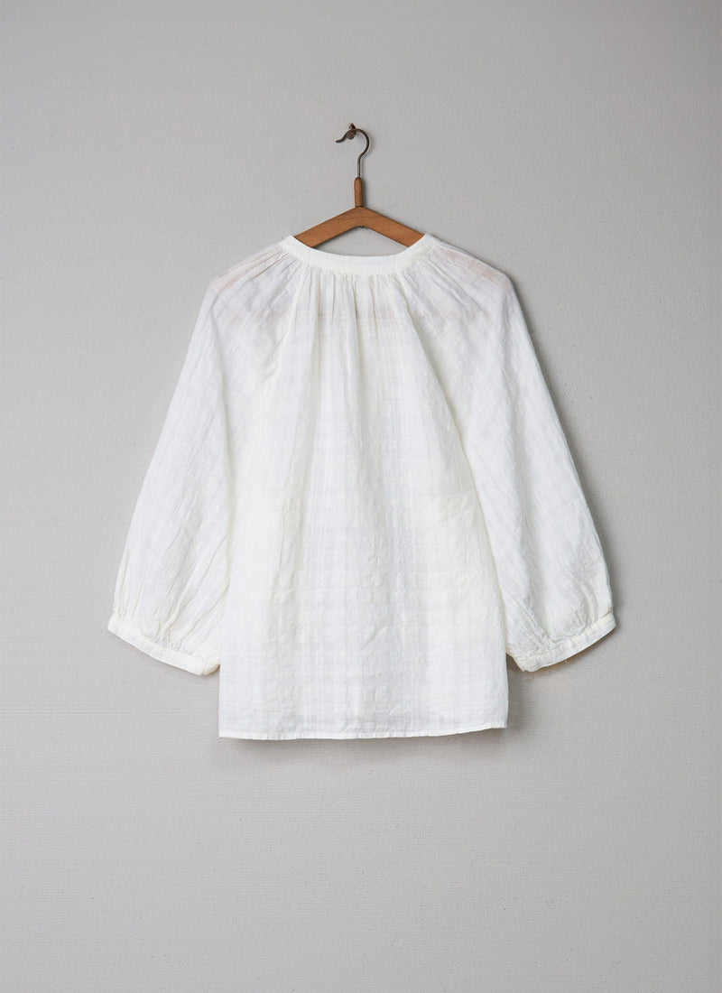 Reworn Cotton Linen Check Top Size L/XL (001) | Off White