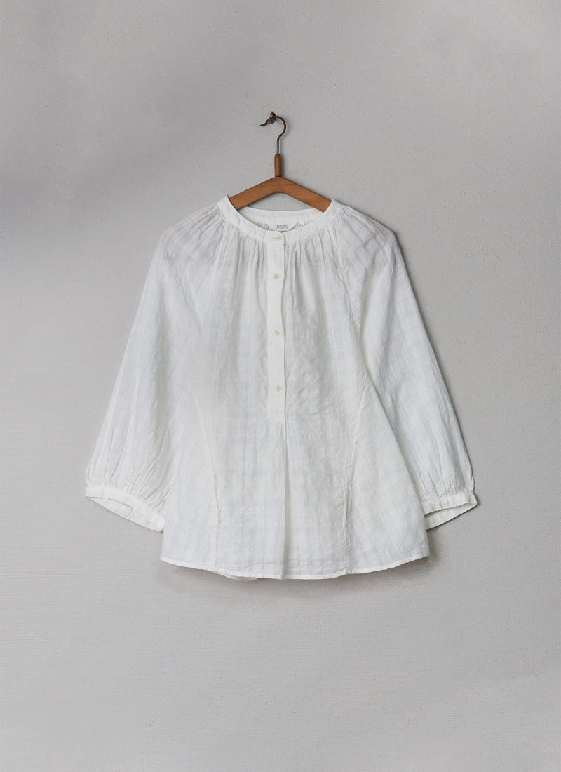 Reworn Cotton Linen Check Top Size L/XL (001) | Off White