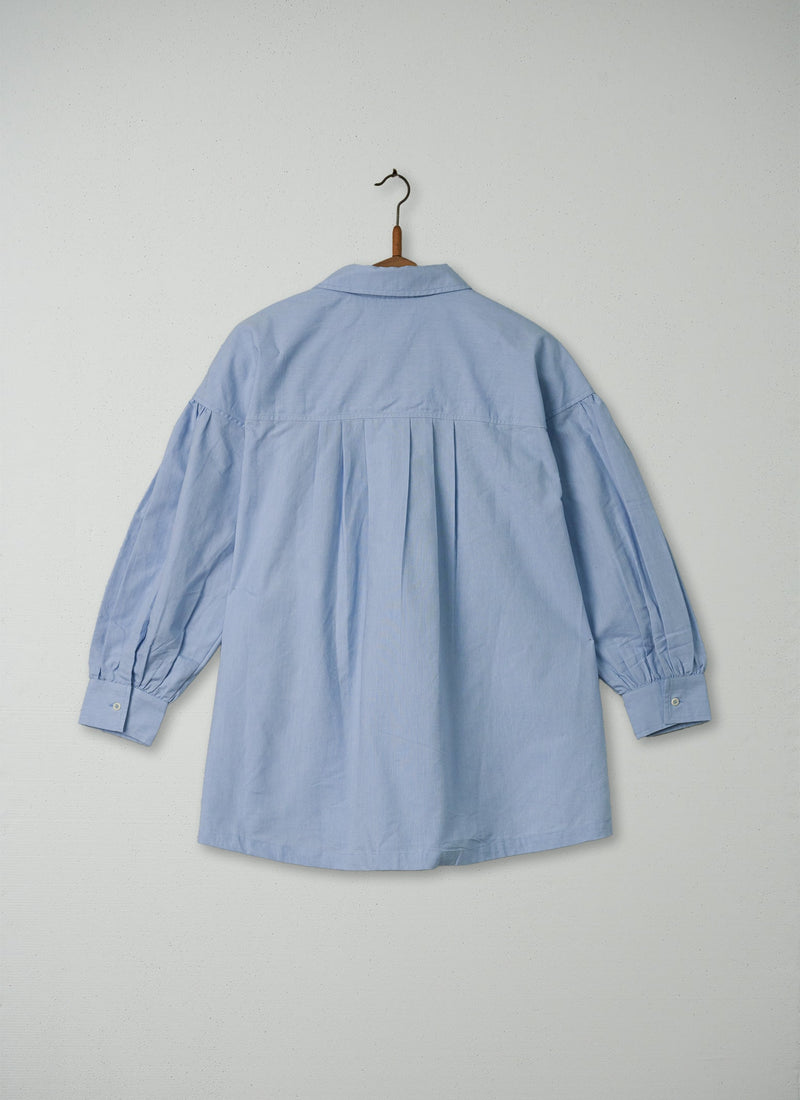 Reworn Gathered Sleeve Cotton Shirt Size XXS/XS (176) | Chambray