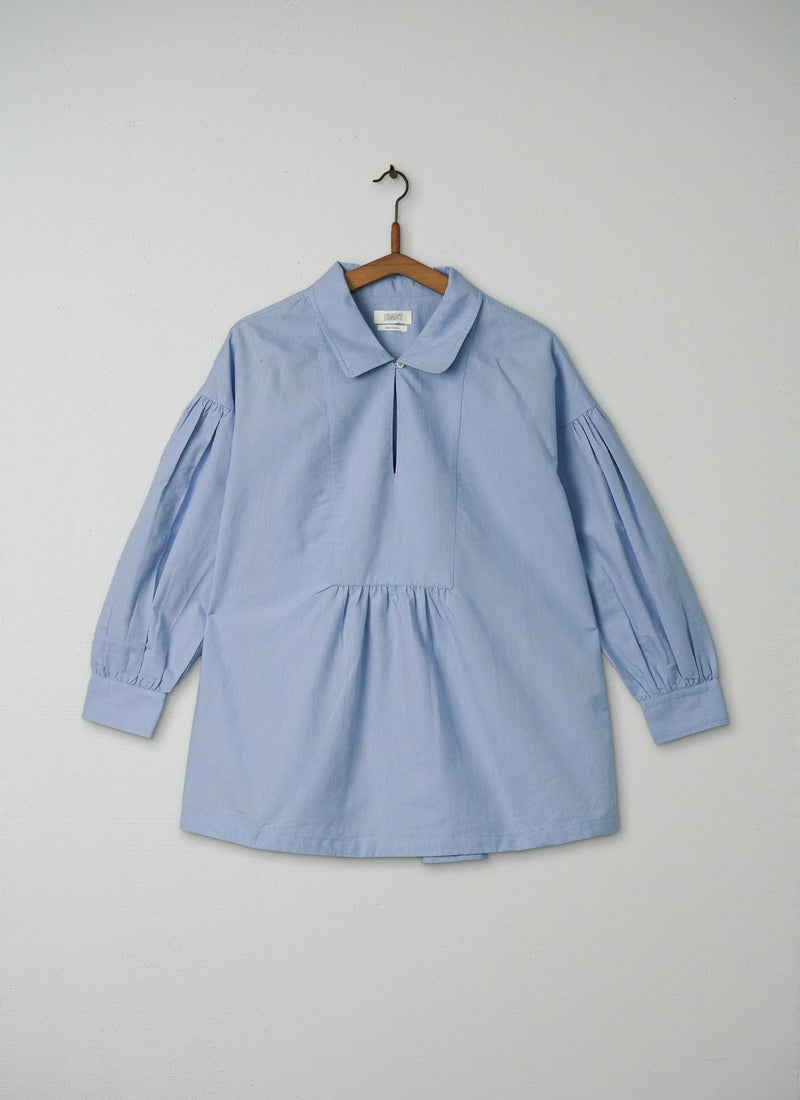 Reworn Gathered Sleeve Cotton Shirt Size XXS/XS (176) | Chambray