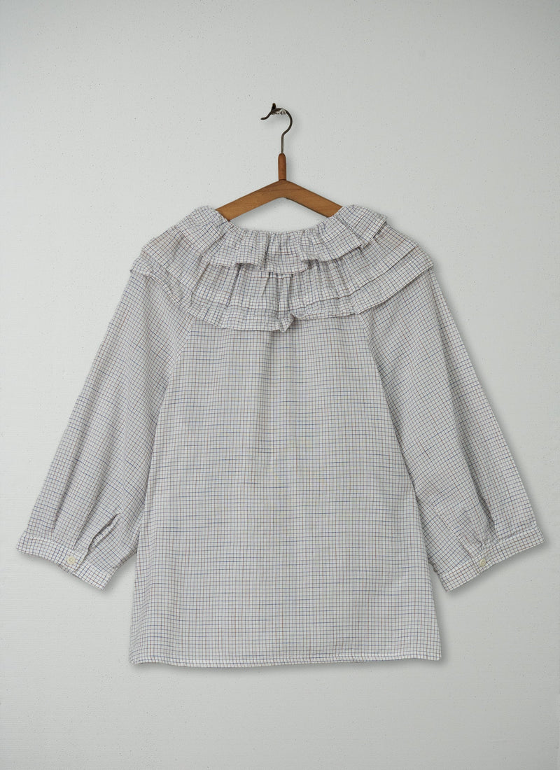 Reworn Ruffled Collar Shirt Size L (218) | Ecru/Multi