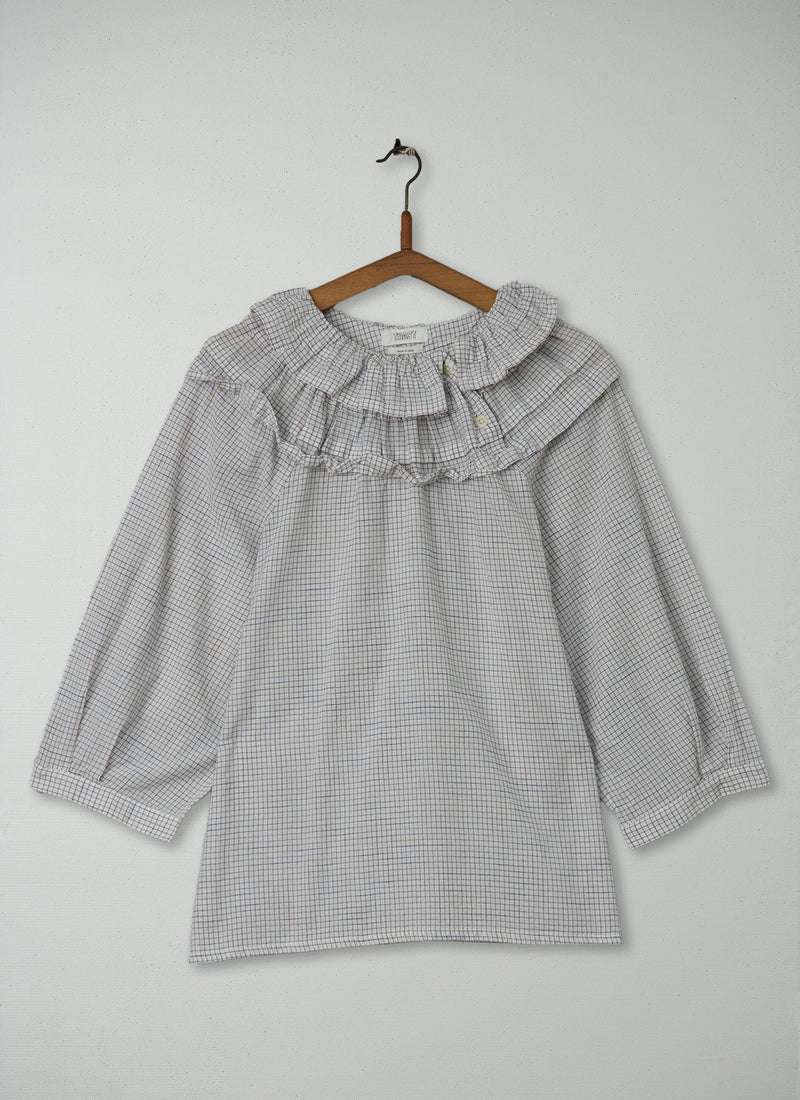Reworn Ruffled Collar Shirt Size L (218) | Ecru/Multi