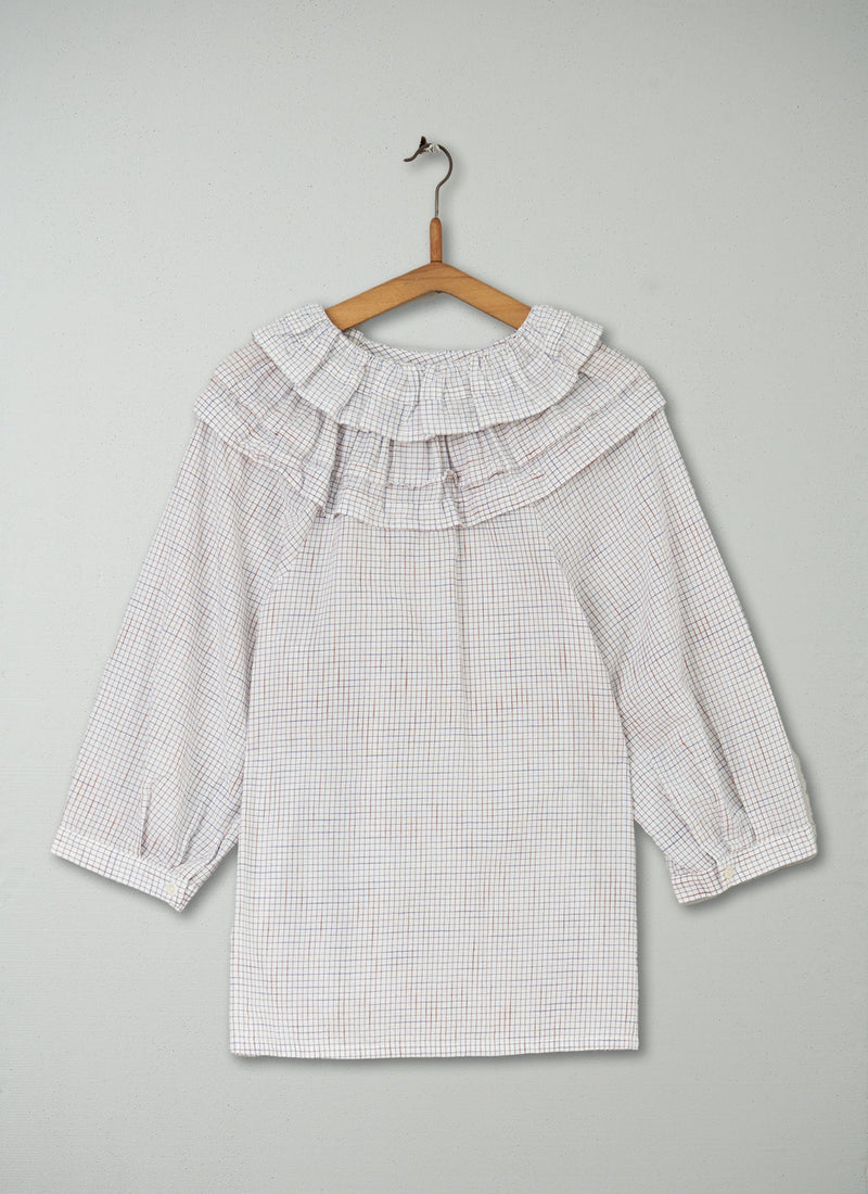 Reworn Ruffled Collar Shirt Size M (204) | Ecru/Multi