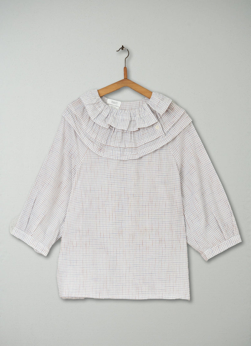 Reworn Ruffled Collar Shirt Size M (204) | Ecru/Multi