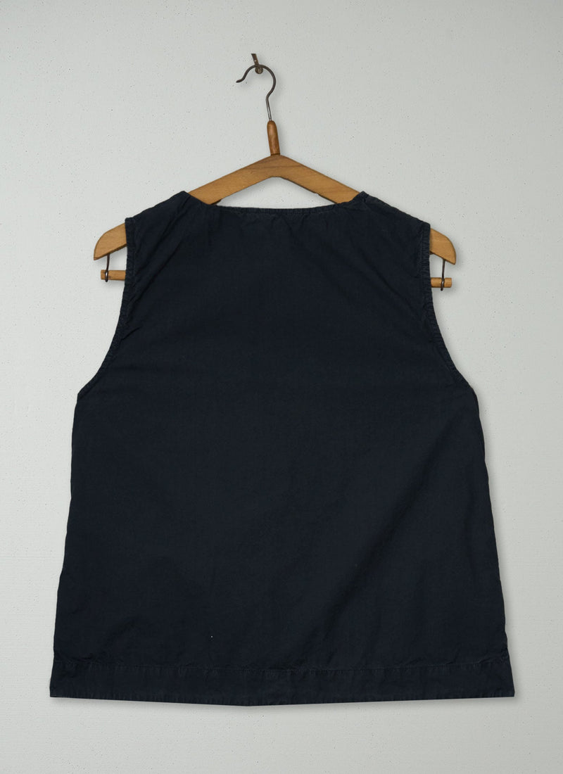 Reworn Tie Front Poplin Tank Top Size L (1130) | Blue Grey