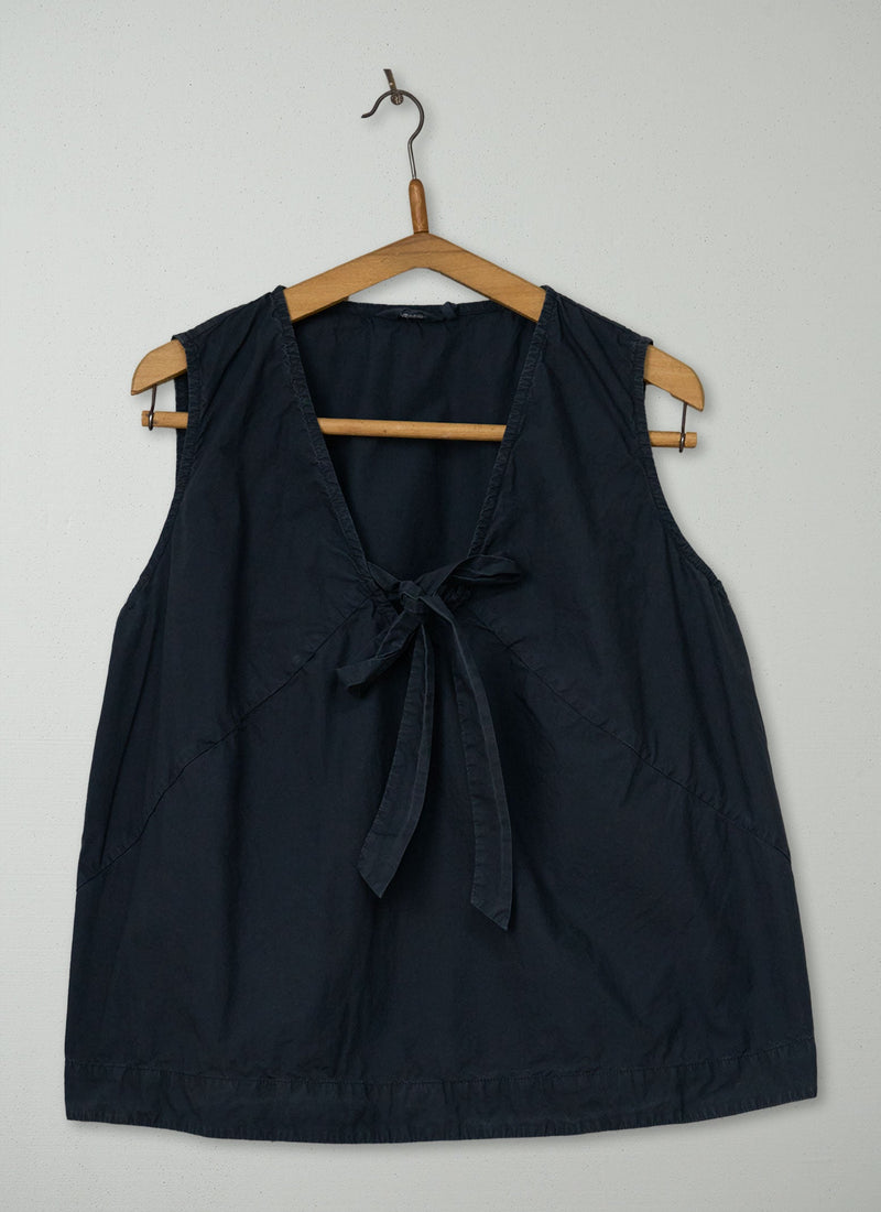Reworn Tie Front Poplin Tank Top Size L (1130) | Blue Grey