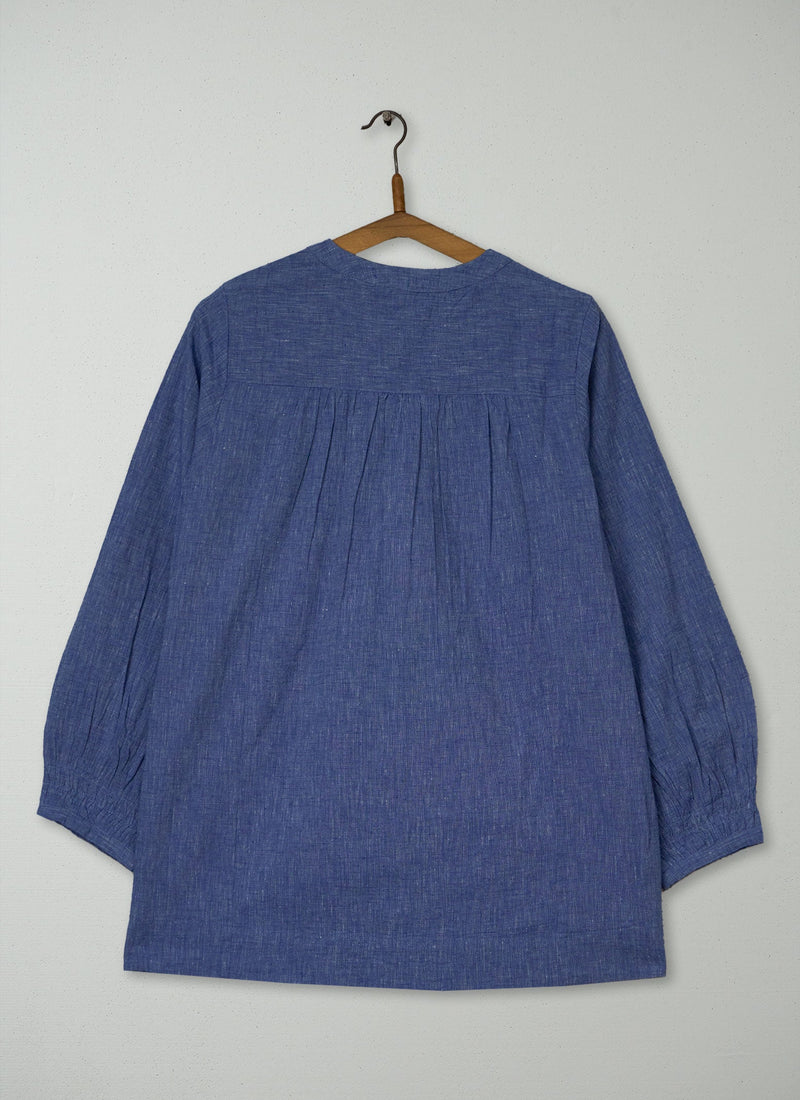 Reworn Pintuck Cotton Linen Top Size M (1198) | Chambray Blue